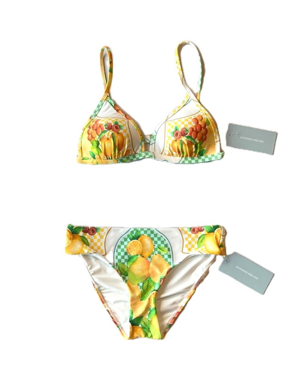 Antonio Melani Lemons Triangle Bra & Hipster Bottom Bikini Swim Set XS White NWT